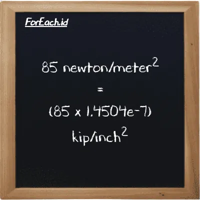 85 newton/meter<sup>2</sup> is equivalent to 0.000012328 kip/inch<sup>2</sup> (85 N/m<sup>2</sup> is equivalent to 0.000012328 ksi)